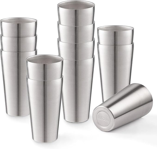 12 Pack 18.6 oz Stainless Steel Insulated Cup, Double Wall Vacuum Metal Cup, Reusable Camping Cups Unbreakable Indoor Outdoor for Party, Home, Office, BBQ, Silver