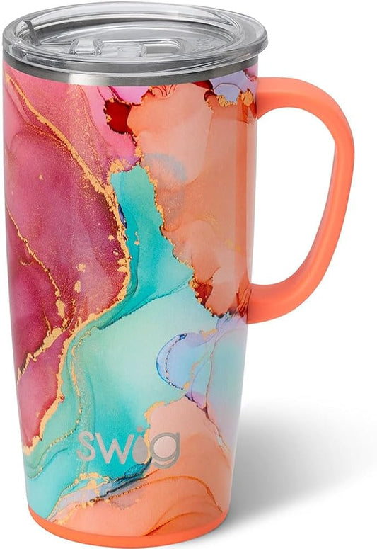 Swig Life 22oz Travel Mug, Insulated Tumbler with Handle and Lid, Cup Holder Friendly, Dishwasher Safe, Stainless Steel, Travel Coffee Cup, Insulated Mug with Lid (Dreamsicle)