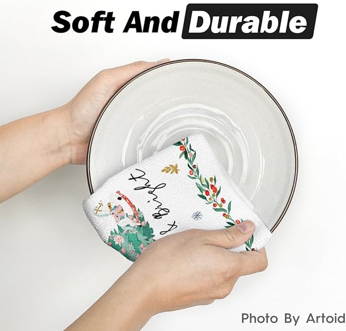 Artoid Mode Nutcrackers Xmas Balls and Trees Merry Christmas Kitchen Towels Dish Towels, 18x26 Inch Snowflakes Decoration Hand Towels Set of 2