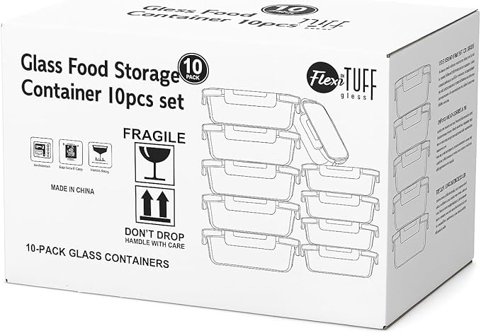 20pcs Set Food Storage Containers (10 Airtight & 10 Lids) |Lunch Containers | Meal Prep Containers | BPA Free, Leakproof Lids, Dishwasher, Microwave and Freezer Safe for Kitchen
