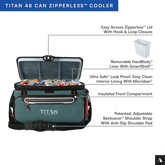 Titan by Arctic Zone Deep Freeze Cooler - Zipperless Hardbody Cooler - Deep Freeze Insulation, HardBody Liner, and SmartShelf