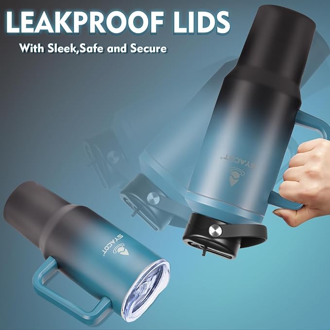 40 oz Tumbler with Handle and Straw or Convert to 40 oz Insulated Water Bottle Fits in Cup Holder. Stainless Steel Metal Water Flask with 2 Lids for Travel,Camping,Gym Sports Coffee Mug Thermal Cup