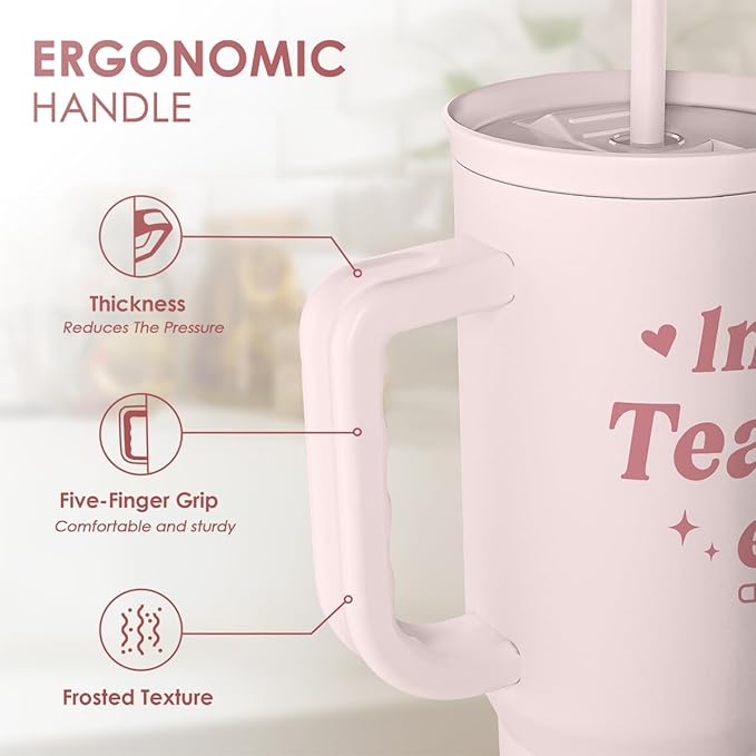 Teacher Gift – Stainless Steel Insulated Tumbler with Handle - Cool Teacher Club Travel Coffee Mug Cup for Women Back to School Birthday Christmas Teacher's Appreciation, 40oz