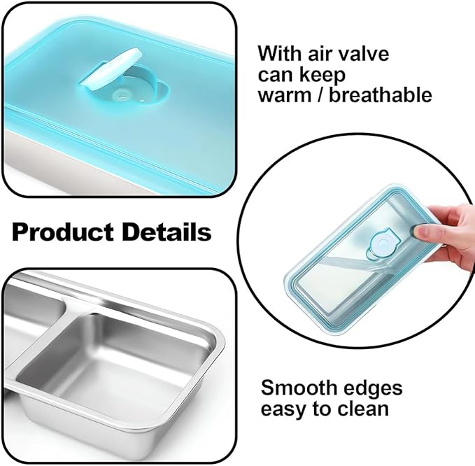 2PCS Snack Containers with Lids, Stainless Steel Snack Container, Double Compartment Grab and Go Snack Containers for Travel and Outdoor