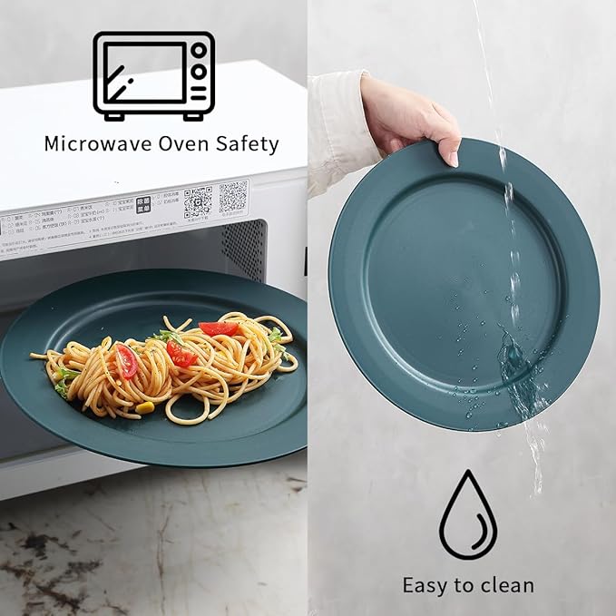 Berglander Plastic Plates Set of 8 Pieces 10", Green Reusable Flat Dinner Plates, Salad Plates, Pasta Bowls, Dishes Set Easy to Carry for Home, Garden, Picnic, Camping, Outdoor