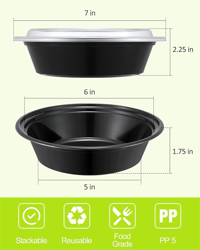 SHOPDAY Meal-Prep-Containers-65 Pack 24 oz Plastic-Food-Storage-Containers-with-Lids, Disposable-Food-Prep-Containers-Microwave-Safe, Meal-Prep-Bowls-Reusable, To-Go-Contianers-for-Lunch