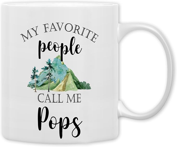 QASHWEY Pops Mug, Pops Gifts from Grandkids Coffee Mug, PopsGrandpa Gifts, Fathers Day Mug Tea Cup Gift forPops Pop Pop Grandpa, My Favorite People Call Me PopsCoffee Cups Ceramic 11oz