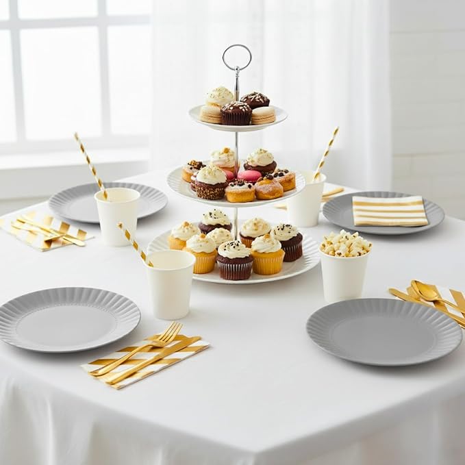 TP 10.5 inch Melamine Dinner Plates Set of 6, Lightweight Serving Round Salad Appetizer Plate for 6, Dessert Dishes for Indoors and Outdoors, Grey