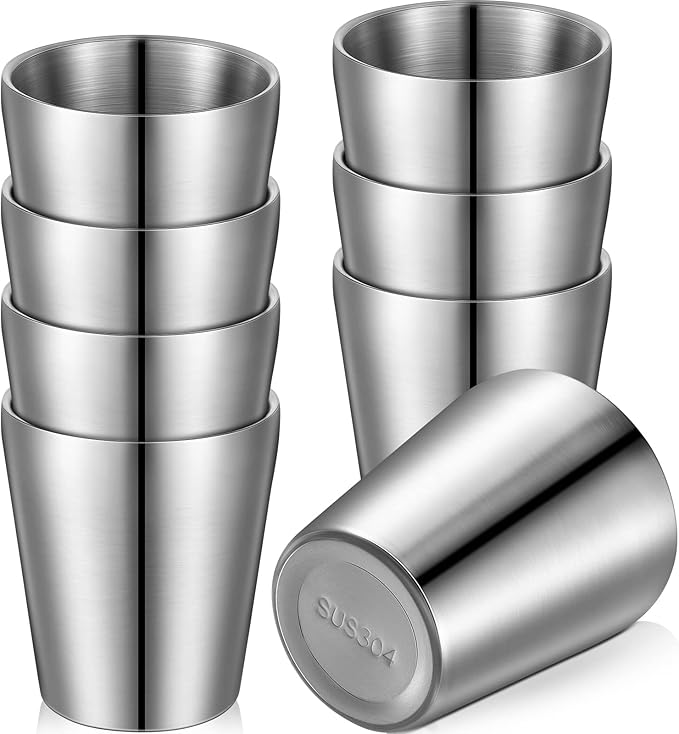 8 Pack Stainless Steel Insulated Cup 10 oz Metal Tumbler Double Wall Vacuum Water Glasses Camping Reusable Mugs Bbq Home Office Party Coffee