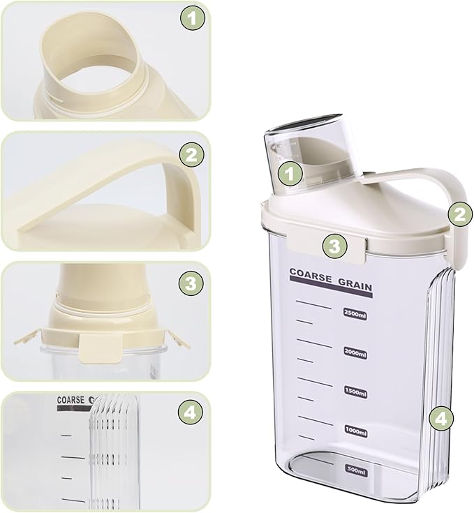 2-Pack Airtight Cereal & Dry Food Storage Containers, BPA-Free Plastic Rice Containers with Lids & Measuring Cup, Kitchen & Pantry Organization for Dry Pet Food, Flour, Grain, Nuts, Snacks, White