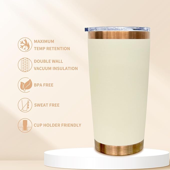 20 oz Tumbler Stainless Steel Tumbler with Lid and Straw, Double Wall Vacuum Insulated Travel Coffee Mug for Laser Engrave, Powder Coated Cup for Hot and Cold Drinks (Cream,1 pack)