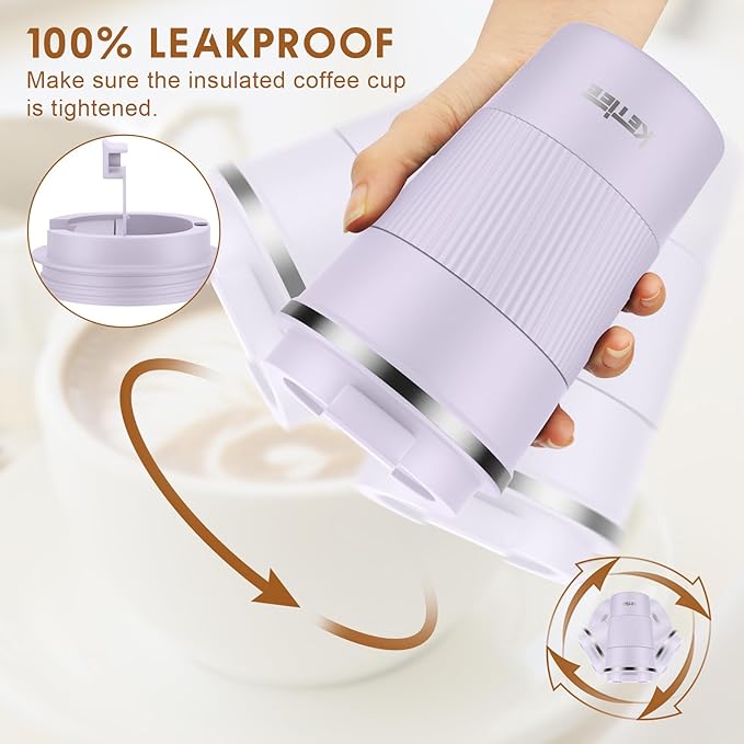 KETIEE Travel Mug 12oz: Insulated Coffee Mug with Leakproof Lid, Travel Coffee Mug Vacuum Stainless Steel Double Walled Reusable Coffee Cup for Hot and Iced Coffee Tea Water (Purple)