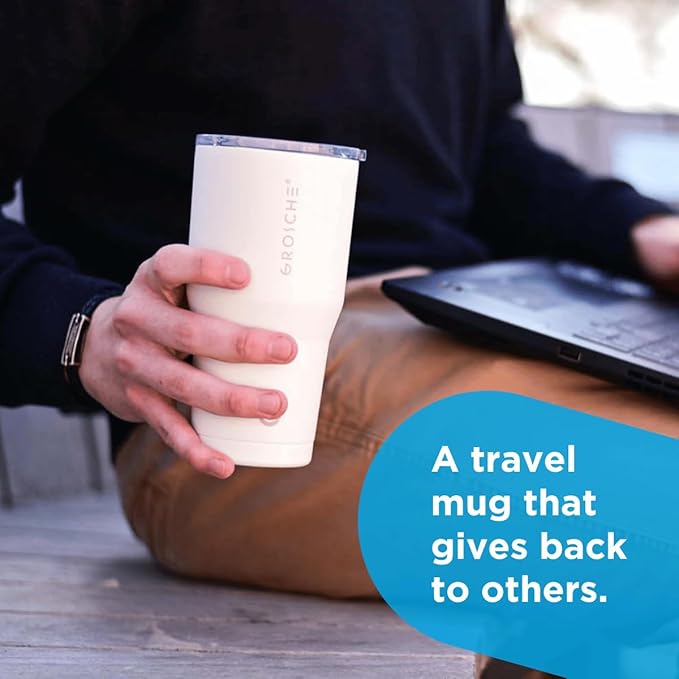 GROSCHE Yukon 20 oz Insulated Coffee Mug with Lid - Durable Travel Mug, Stainless Steel Tumblers, Vacuum Insulated Coffee Tumbler for Hot or Cold Beverages - CREAM WHITE