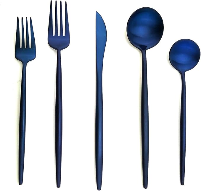 20-Pieces Luxury Blue 18/10 Stainless Steel Flatware Set, Matte Finish, Service for 4