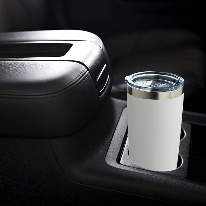 COMOOO 20oz/8Pack White Tumbler Double Wall Vacuum Insulated Coffee Travel Mug Stainless Steel Tumbler Bulk with Lid and Straw Powder Coated Insulated Coffee Cup for Cold & Hot Drinks (White, 8 Pack)