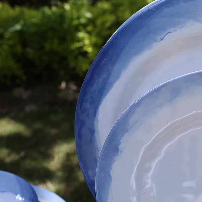 Melamine Dinnerware Sets- 12pcs Melamine Plates and Bowls Set for 4, Suitable for Indoor and Outdoor Use, Blue