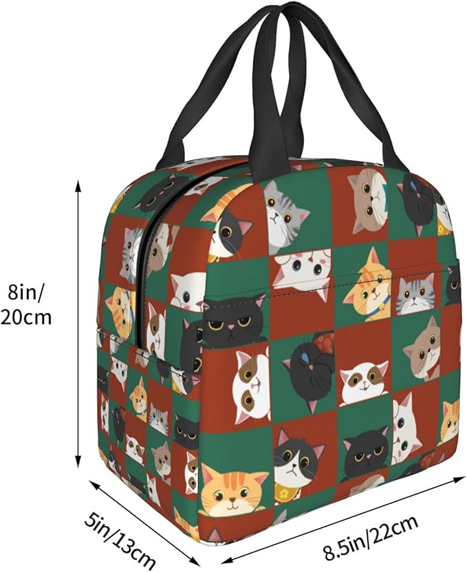 Cat Lunch Bag Kids Cute Insulated Cat Lunch Box for Girls Women Men Reusable Lunch Tote for Office Work Picnic Hiking