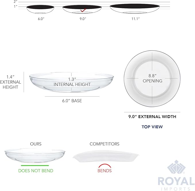 Royal Imports 9" Clear Plastic Saucer Plant Drip Tray, Low Pie Plate, Floral Flower Dish, Wedding, Party, Home and Holiday Decor, 6 Pack