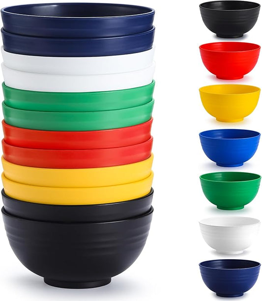 Berglander Plastic Bowls Set of 12 Pieces 25oz, Mutil Color Reusable and Sturdy Ramen Bowl, Soup Bowls, Cereal Bowl for Adult, Kids, Home, Restaurant, Garden, Picnic, Camping, Poolside, Outdoor