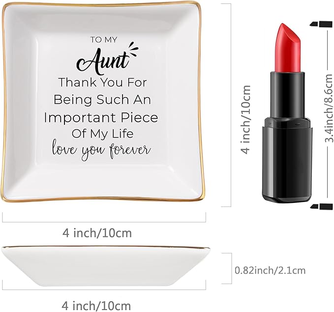 Aunt Gifts - Jewelry Dish Trinket Tray for Auntie Birthday, Christmas, Mother's Day & Valentines from Niece or Nephew