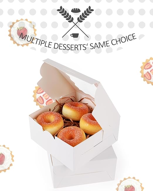 qiqee Bakery Box with Window 60packs 6x6x3 White Cookie Boxes Pastry Box for Wedding Favor Party ＆ Birthday