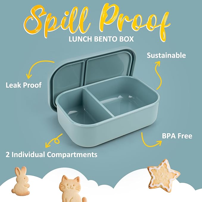 Silicone Bento Box for Adult, Stackable Leak-Proof 2-Compartment Silicone Lunch Container, BPA-Free, Microwave & Dishwasher Safe, Reusable Portable Meal Box for Office, Travel, Outdoors, Green