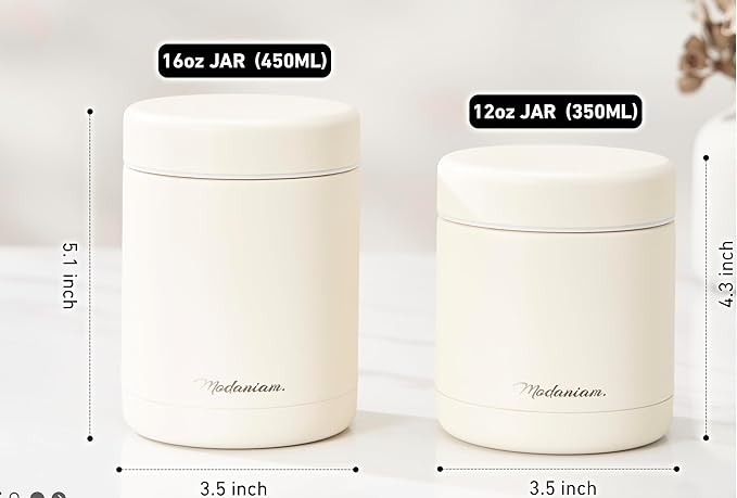 Stainless steel vaccum Insulated Food Jars set (16Oz,12 OZ) wide mouth, Lunch Containers,Thermal Insulated food container, Hot Food Lunch Box, Cold Food Lunch Container- Vanilla Dreams
