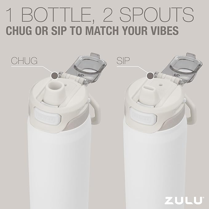 ZULU Powerfill Pro 40oz Stainless Steel Water Bottle with Quick Fill Lid, Triple Walled Vacuum Insulated Metal, Leak Proof Locking Lid, Sip and Chug, Reusable BPA Free, White