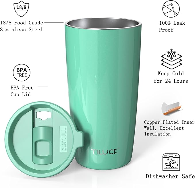 TILUCK 20 oz Tumbler with Leak-Proof Lid, Vacuum Insulated Stainless Steel Coffee Mug, Double-Walled Travel Tumbler for Hot and Cold Drinks(GlitterSage, 20oz)