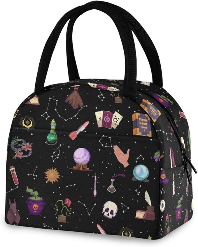 Witch Astrology Lunch Bag for Women Men Reusable Insulated Lunch Tote Bag for Office Work School Picnic Hiking
