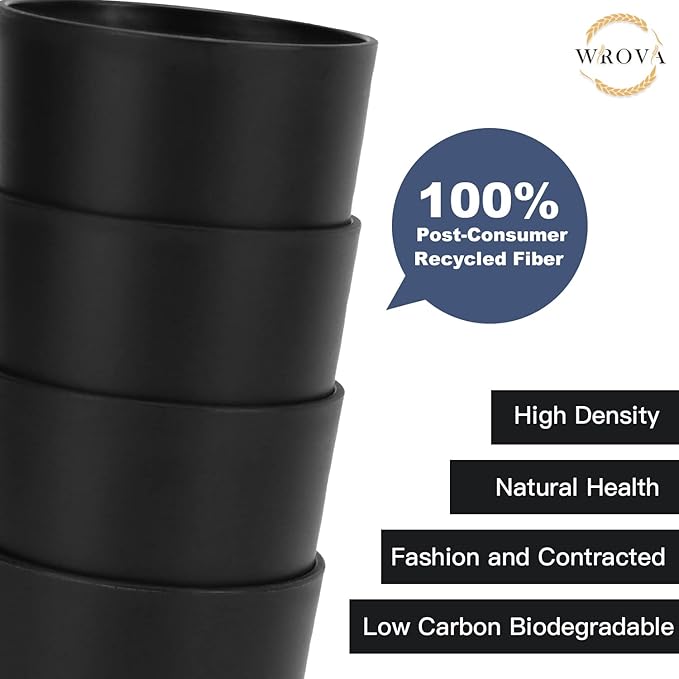 Wrova Wheat Straw Cups Set of 8 Good Alternative to Plastic Cups 20 oz Unbreakable Drinking Cup Reusable Tumbler Dishwasher Safe Water Glasses Black