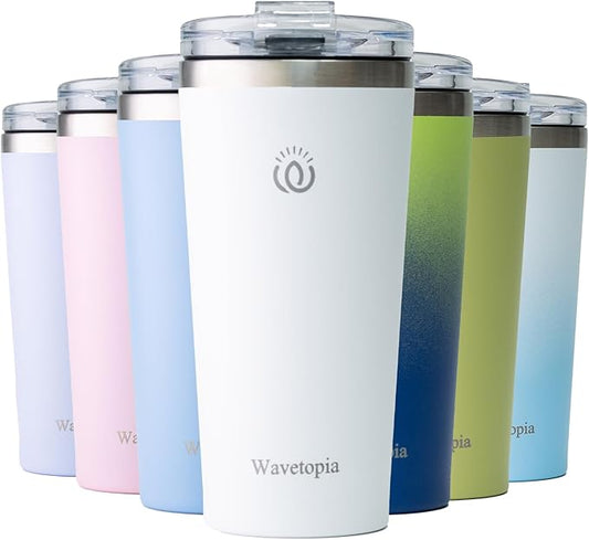 Insulated Coffee Mug with Lid, Reusable Stainless Steel Travel Coffee Cup, 16 Oz Double Wall Vacuum Spill Proof Tumbler Cups for Men and Women Hot & Cold Drinks（White）