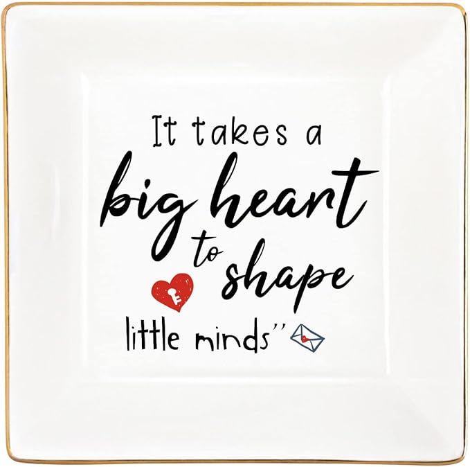 Teacher Gifts for Teachers Women Appreciation Daycare Preschool English Ring Dish Trinket Jewelry Organizer Birthday Thanksgiving Mother's Day It Takes A Big Heart to Shape Little Minds