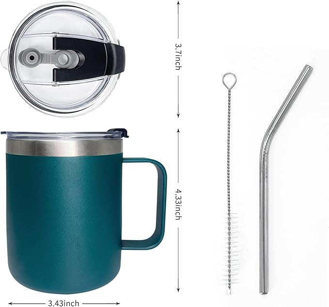 8pack 12oz Coffee Mug With Handle Bulk, Stainless Steel Insulated Travel Tumblers With,Double Wall Vacuum Camping Cup for Hot & Cold Drinks Tea (green)