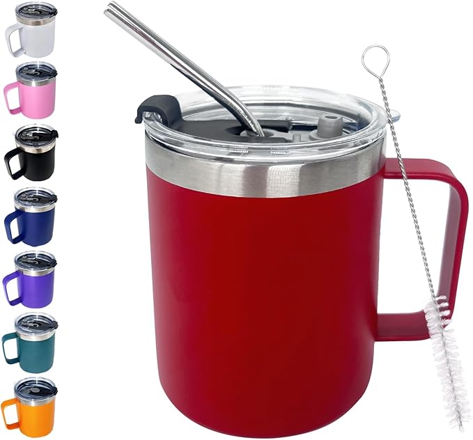 1pack 12oz Coffee Mug With Handle Bulk, Stainless Steel Insulated Travel Tumblers With,Double Wall Vacuum Camping Cup for Hot & Cold Drinks Tea (red)