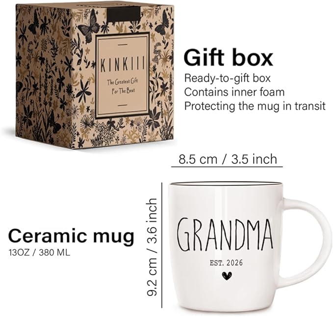 Promoted to Grandmother 2026 Mug, Grandma Ceramic Cup, Grandmas Gift Mugs, New Baby Reveal for Grandma, Pregnancy Announcement for Grandmother Mug, Grandparent Announcement Gifts, New Grandparent 13Oz