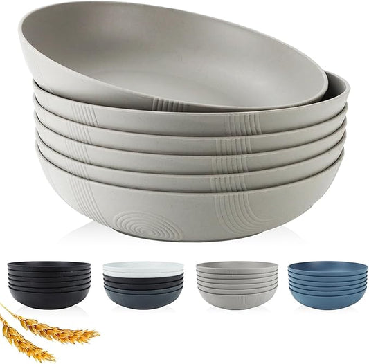 PYRMONT 65oz Wheat Straw Bowls-10 inches Large Salad Bowls Set of 6,Bowls for Kitchen,Shallow Serving Bowls,Lightweight & Unbreakable,Microwave & Dishwasher Safe,BPA-Free
