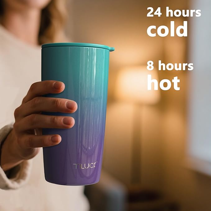 TILUCK 20 oz Tumbler with Leak-Proof Lid, Vacuum Insulated Stainless Steel Coffee Mug, Double-Walled Travel Tumbler for Hot and Cold Drinks(BluePurple, 20oz)