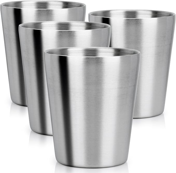 Beasea Stainless Steel Cups 8.8 oz, 4 Pack Small Stainless Steel Tumbler Bulk Stackable Insulated Mini Cups for Drinking Double Wall Metal Glasses Tin Cups for Office Home Party Camping