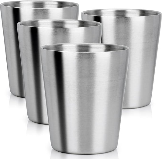 Beasea Stainless Steel Cups 8.8 oz, 4 Pack Small Stainless Steel Tumbler Bulk Stackable Insulated Mini Cups for Drinking Double Wall Metal Glasses Tin Cups for Office Home Party Camping