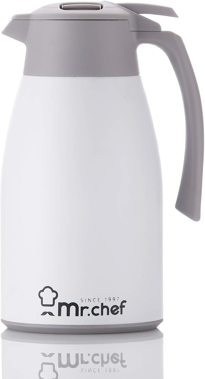 SINCE 1997 MR.CHEF 51Oz Thermal Coffee Carafe, Insulated Stainless Steel for Keeping Hot/Double Walled Vacuum (White, 1.5L)