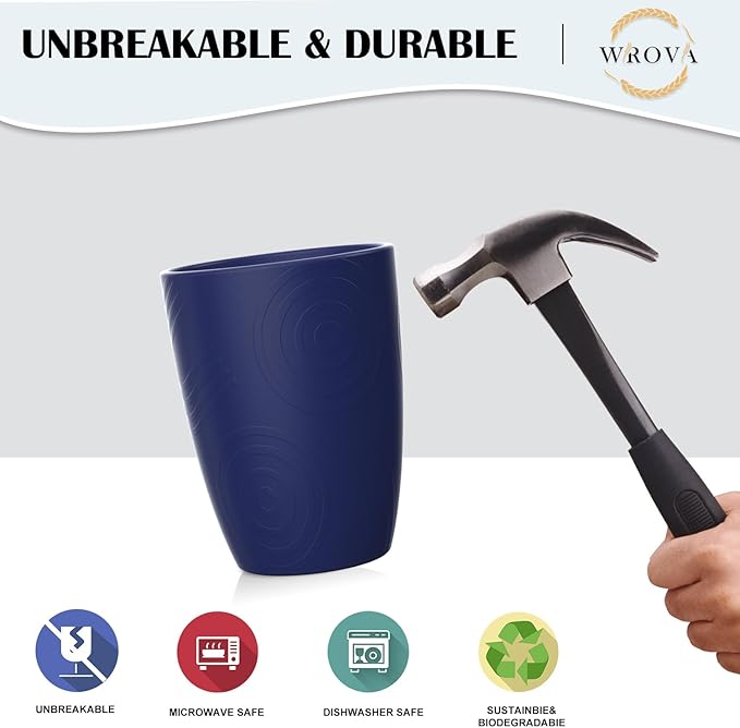 Wheat Straw Cups 8 PCS Good Alternative to Plastic Reusable Cups 12 oz Unbreakable Drinking Cup Reusable Dishwasher Safe Water Plastic Glasses - Ocean Series