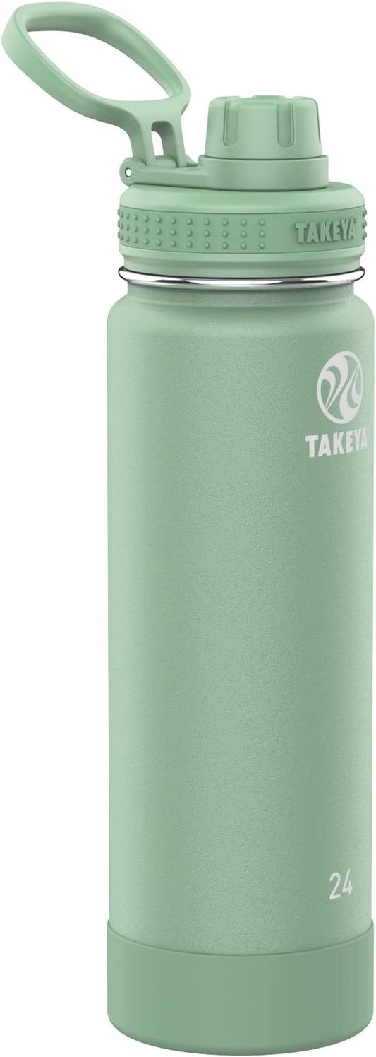 Takeya Actives Water Bottle with Spout Lid - Bottle with Double Stainless Steel Insulation - Dishwasher Safe & BPA-Free - Bottle with Spout Lid & Removable Bumper - 24 oz, Cucumber