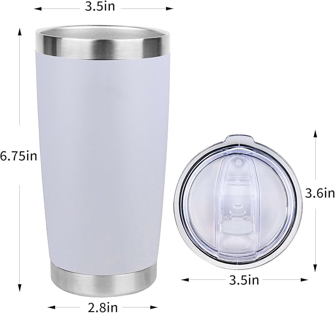 20oz Stainless Steel Tumbler Bulk with Lid, Travel Mug - Double Wall Vacuum Powder Coated Cup - White, 12 Pack