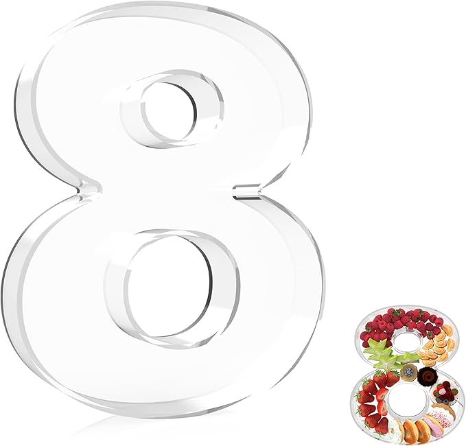 13.8" Extra Large Acrylic Number Charcuterie Board Box, Reusable Fillable Number Cake Candy Dish Display Serving Tray for Birthday Anniversary Party Decoration (8)