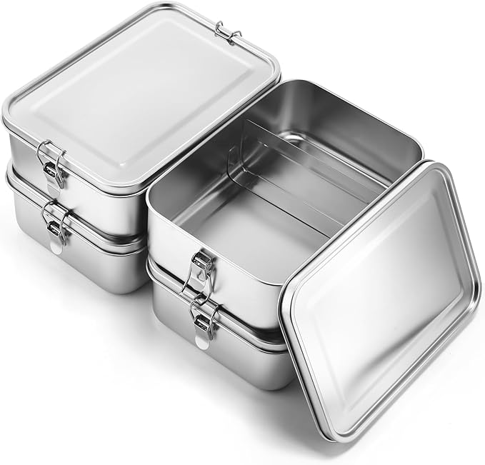 Umigy 4 Pcs Stainless Steel Food Containers 2400ml Metal Bento Lunch Box Stainless Steel Food Storage Containers, Lockable Clips to Leak Proof, Reusable Dishwasher Snack Boxes for Work