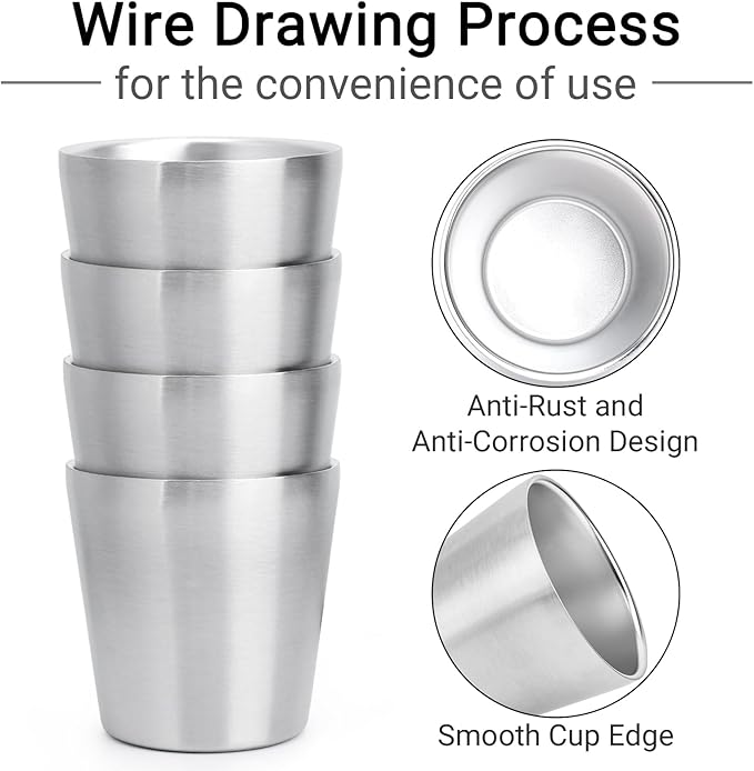 Beasea Stainless Steel Cups 6 oz, 4 Pack Small Stainless Steel Tumbler Bulk Stackable Insulated Mini Cups for Drinking Double Wall Metal Glasses Tin Cups for Home Restaurant Office Party Camping