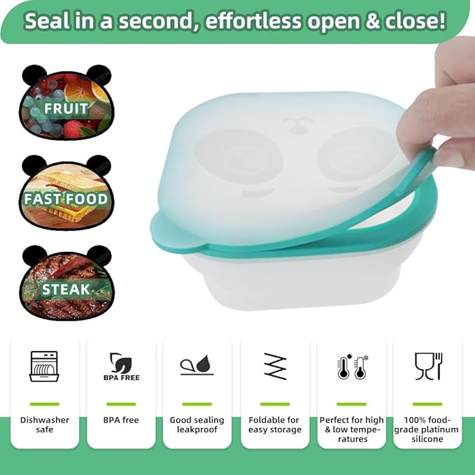 Refrigerator Fresh-Keep Containers 32oz - Freezer-Safe - Collapsible, Magnetic Leakproof Seal & Panda Window Design, BPA-Free, Store Soup, Sauce, Leftovers - Microwave & Dishwasher Safe