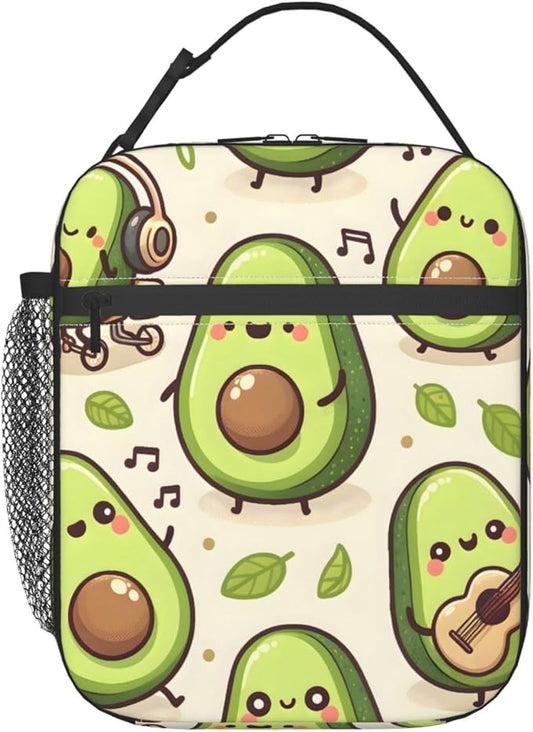 Reusable Avocado Lunch Box for Kids, Insulated Cute Cartoon Fruit Bag,Polyester Cooler Food Lovers Handbags Case for School Picnic Work Travel Beach or Hiking, Gifts