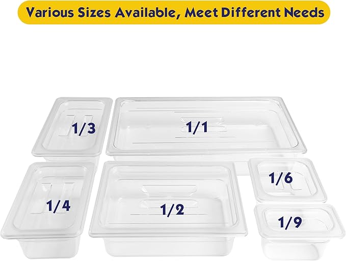6 Pack NSF Food Pans with Lids, 1/6 Size 4'' Deep Commercial Food Storage Containers, Polycarbonate, Clear
